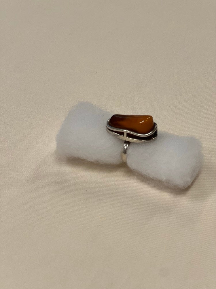 Amber and silver ring