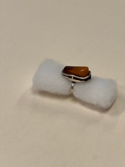 Amber and silver ring