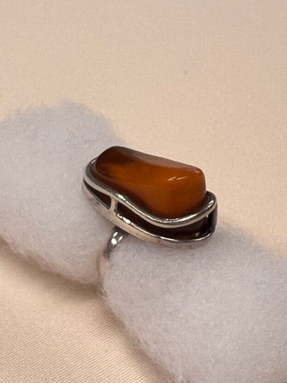 Amber and silver ring