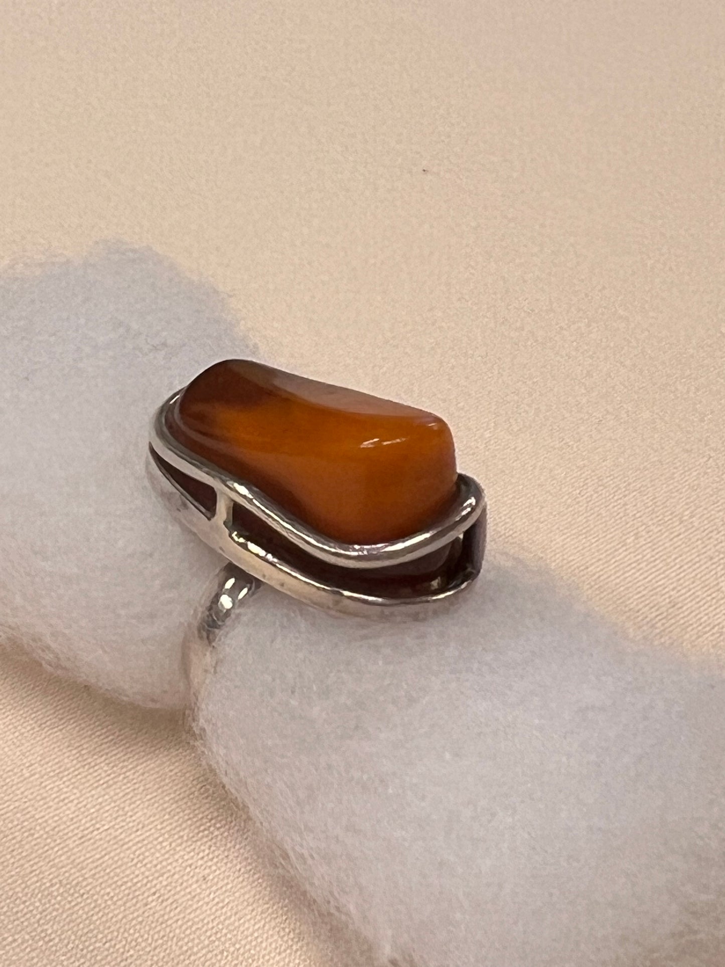 Amber and silver ring