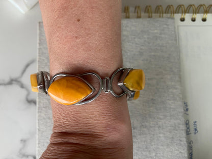 Yellow  Amber (Butter) and Silver Link Bracelet